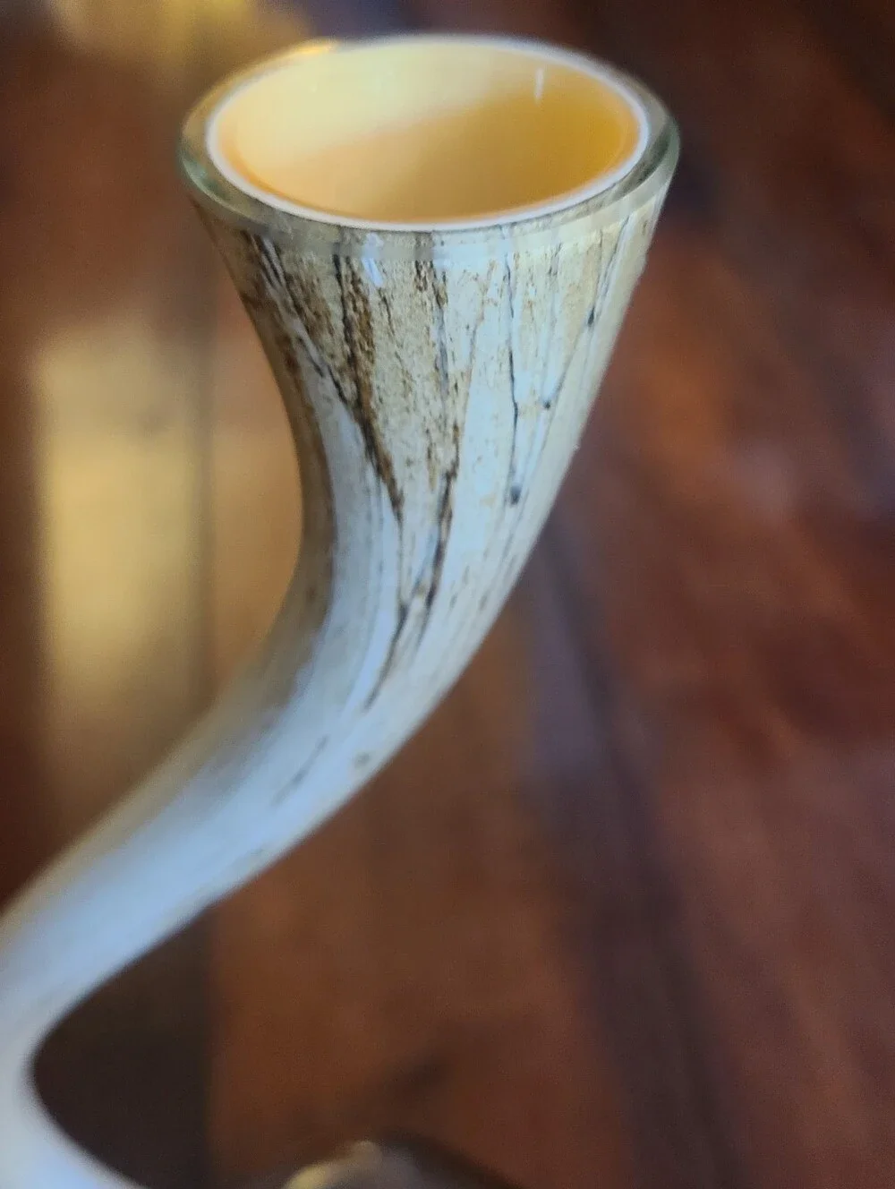 Mid Century Modern Art Glass Horn Vase Faux Bone Cornucopia Heavy 12